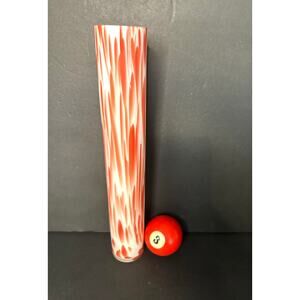 Murano Style Art Glass Vase 11.5” Red White Swirl  - Deco Style